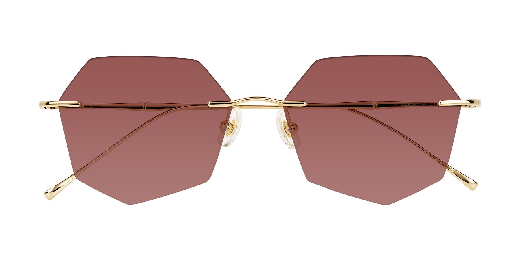 Folded Front of Edme in Gold with Garnet Tinted Lenses