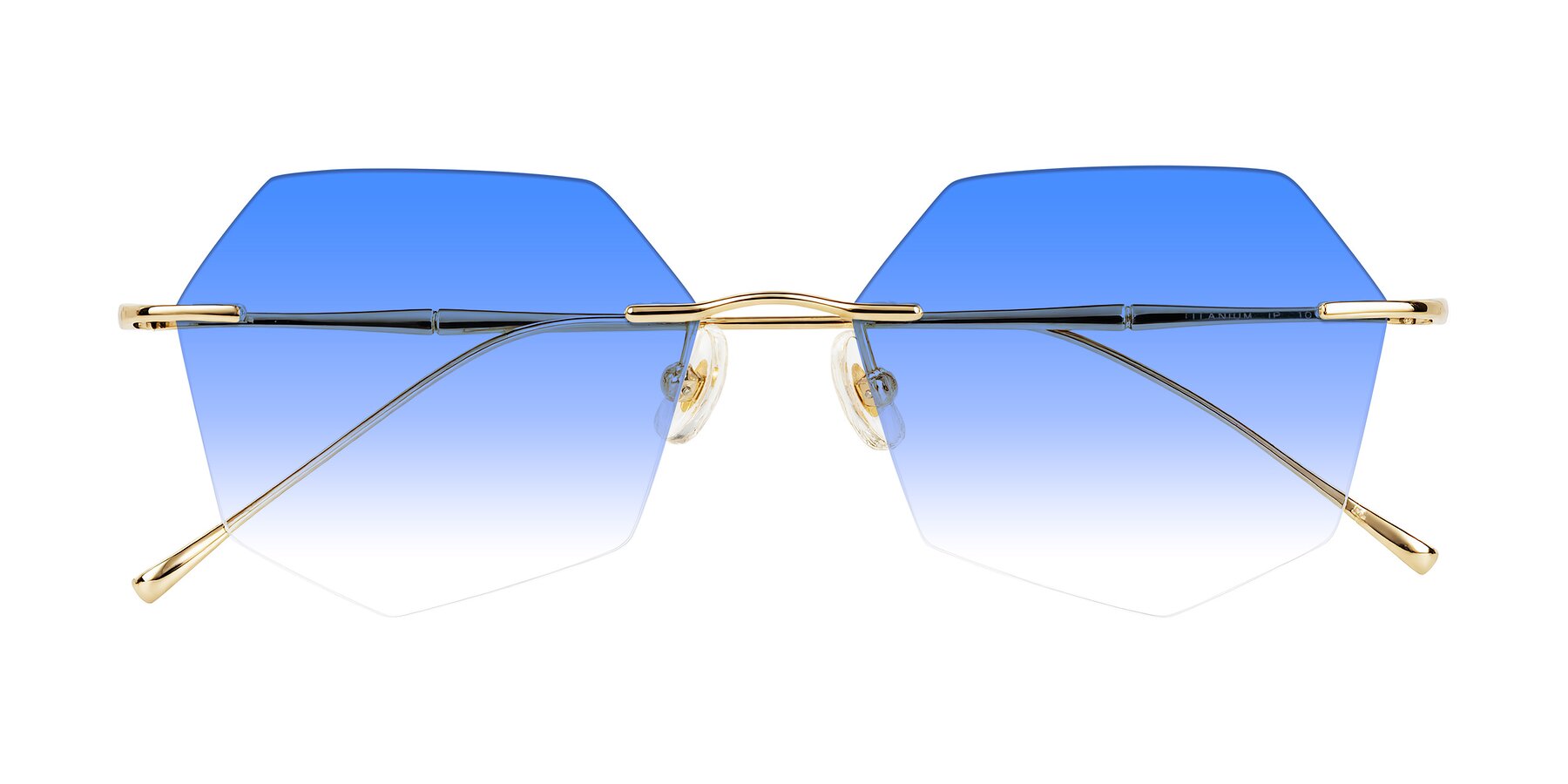 Folded Front of Edme in Gold with Blue Gradient Lenses