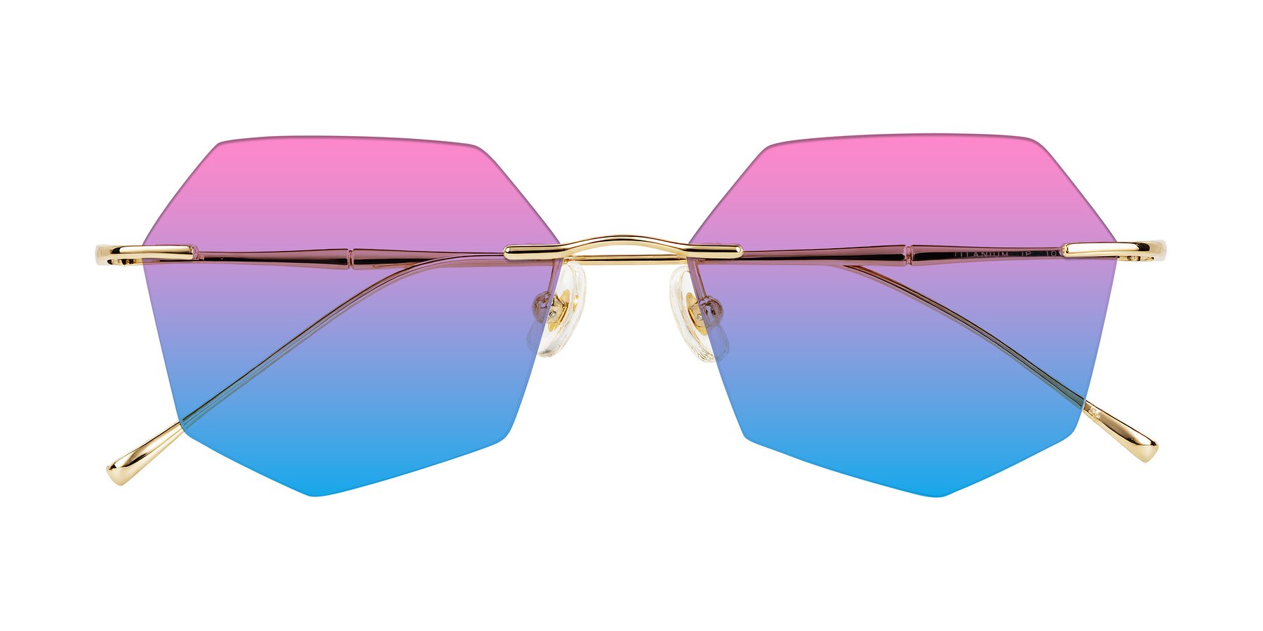 Folded Front of Edme in Gold with Pink / Blue Gradient Lenses