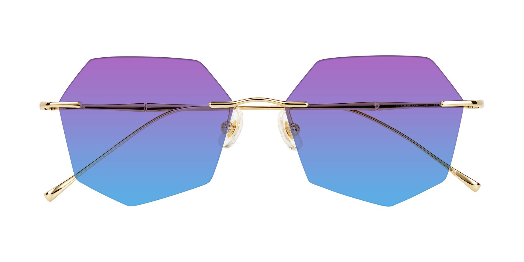 Folded Front of Edme in Gold with Purple / Blue Gradient Lenses