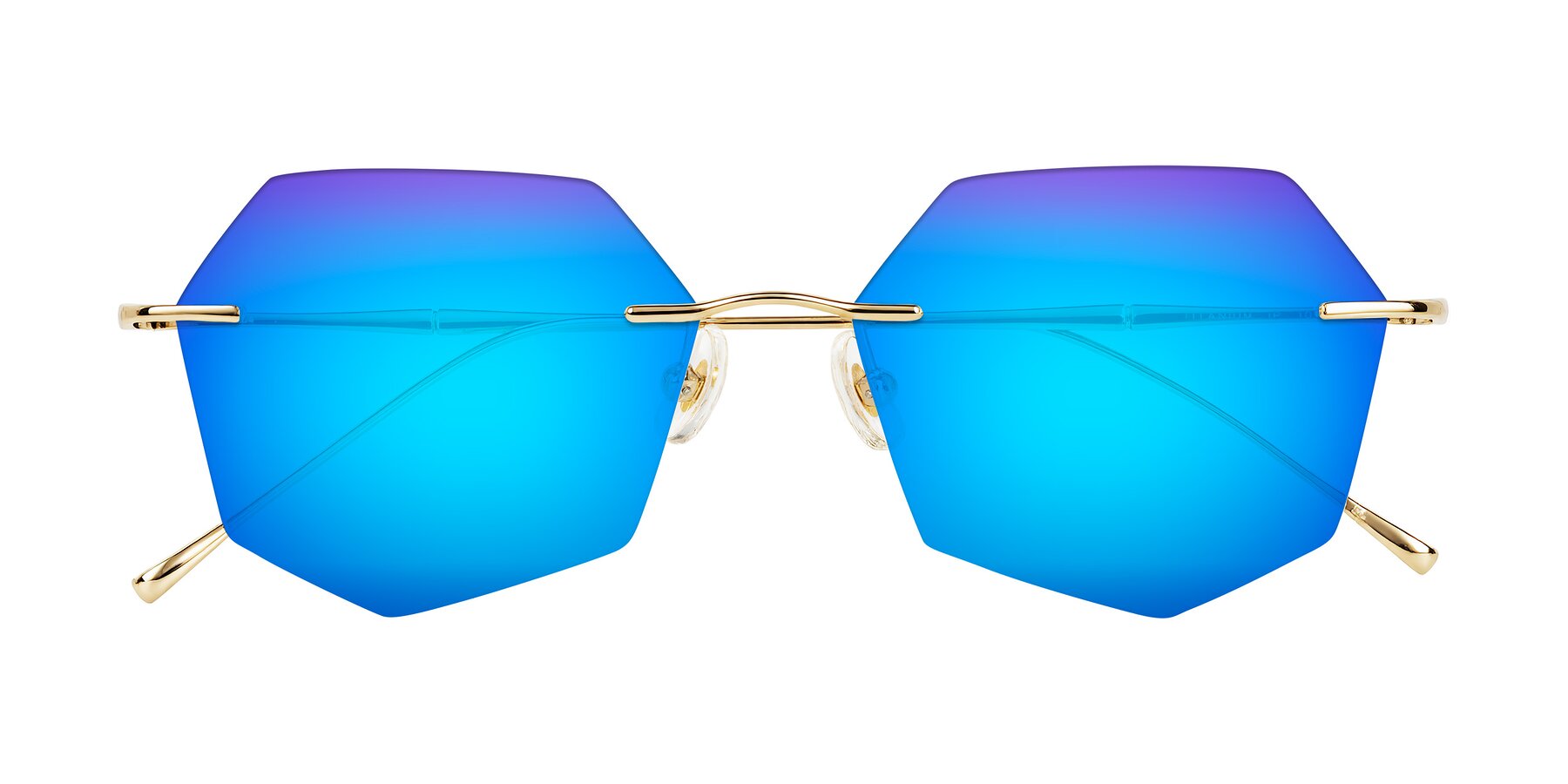 Folded Front of Edme in Gold with Blue Mirrored Lenses