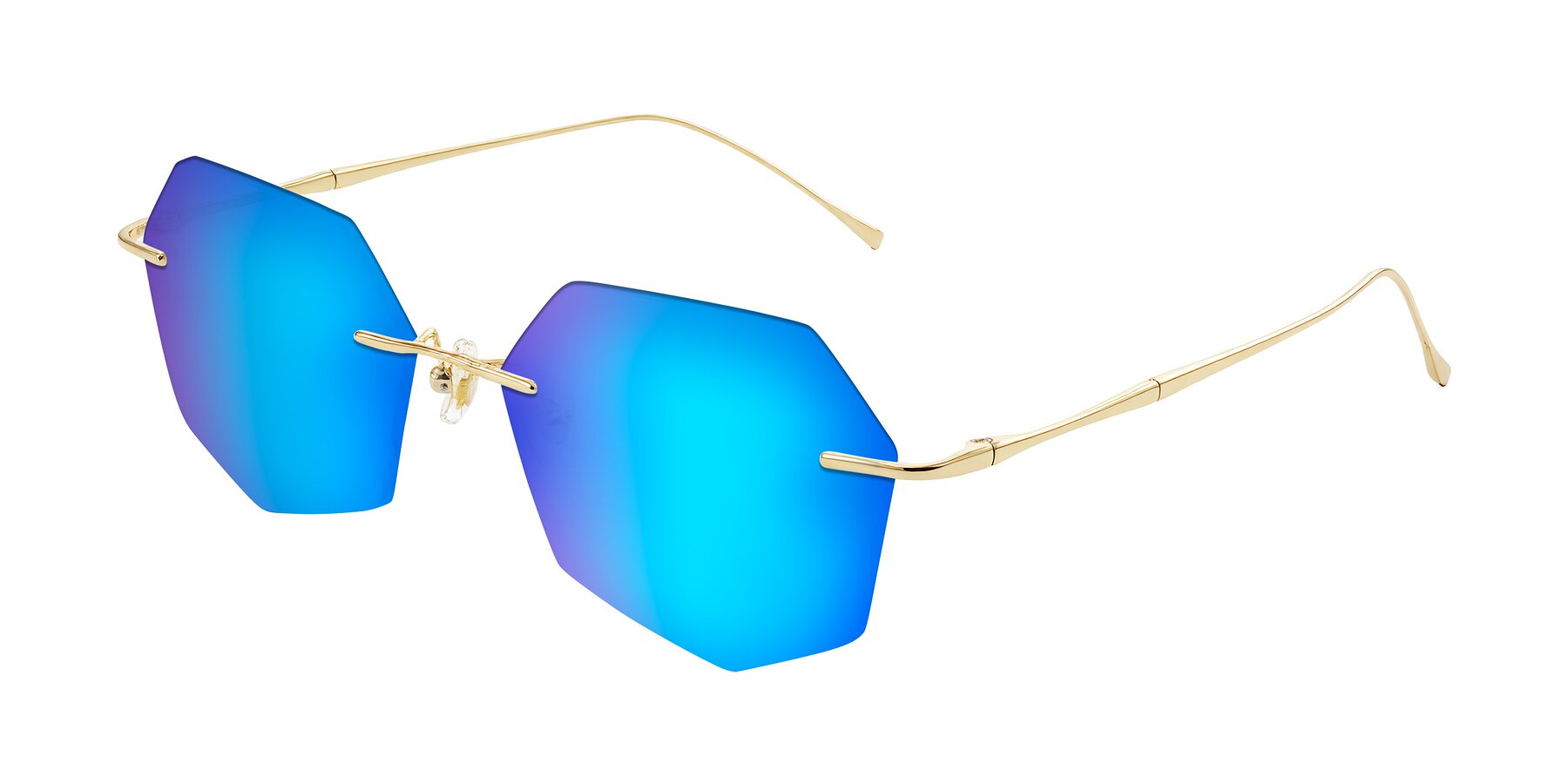 Angle of Edme in Gold with Blue Mirrored Lenses