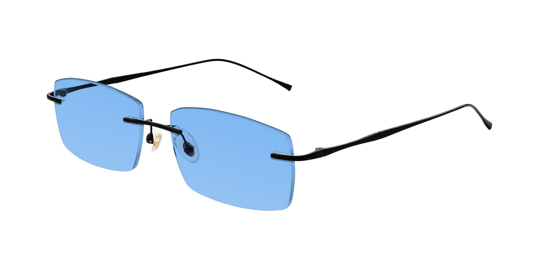 Angle of Cartman in Matte Black with Medium Blue Tinted Lenses