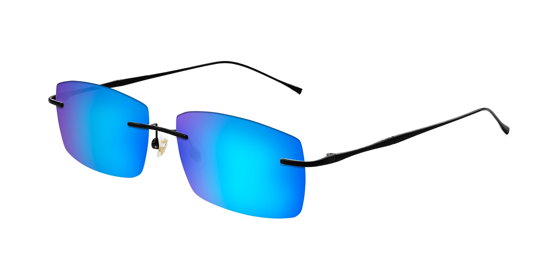 Angle of Cartman in Matte Black with Blue Mirrored Lenses