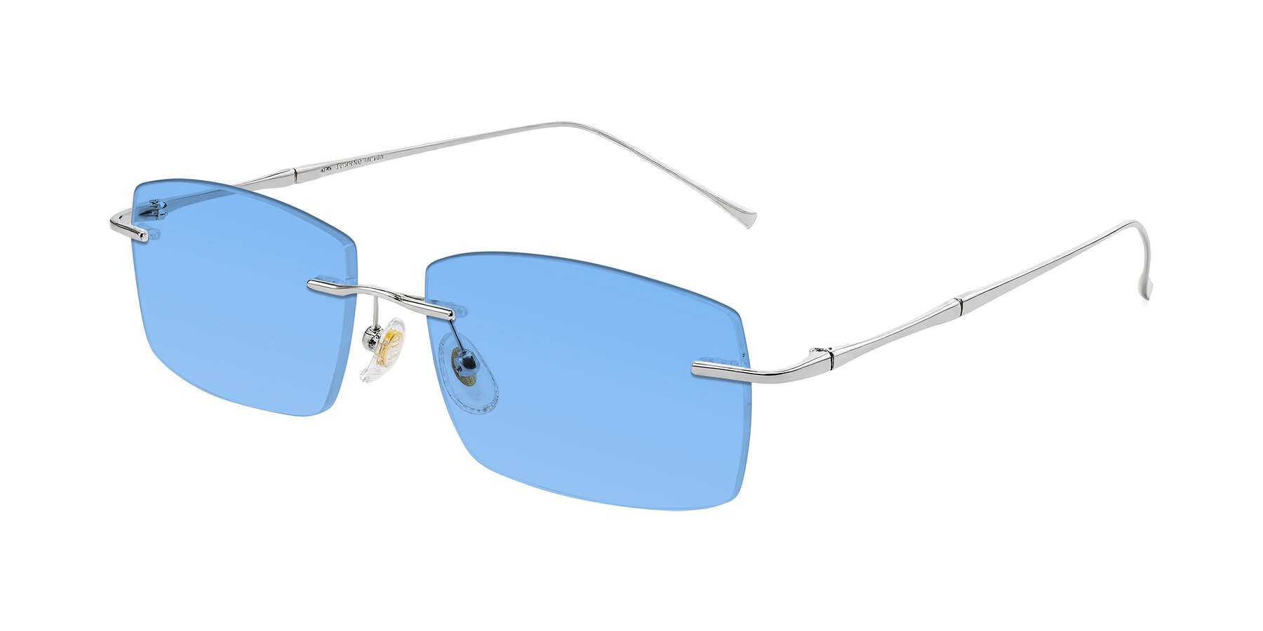 Angle of Cartman in Silver with Medium Blue Tinted Lenses