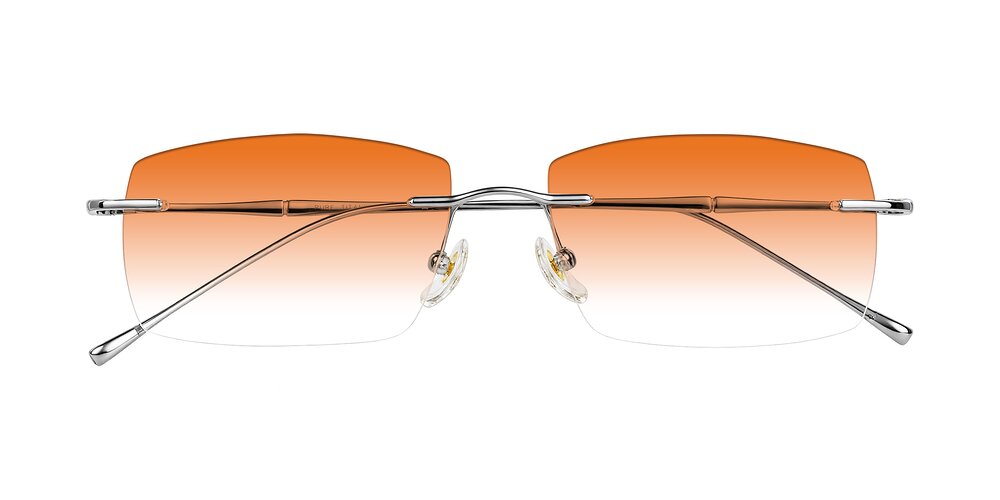 Rectangle Gradient Rimless Silver Titanium Rectangle Rimless Gradient Sunglasses with Orange ...