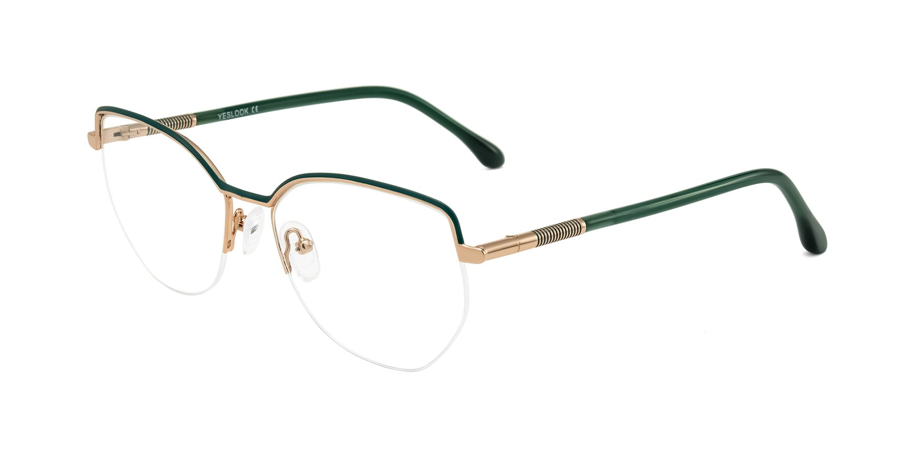 Angle of Heenan in Green/Gold with Clear Eyeglass Lenses