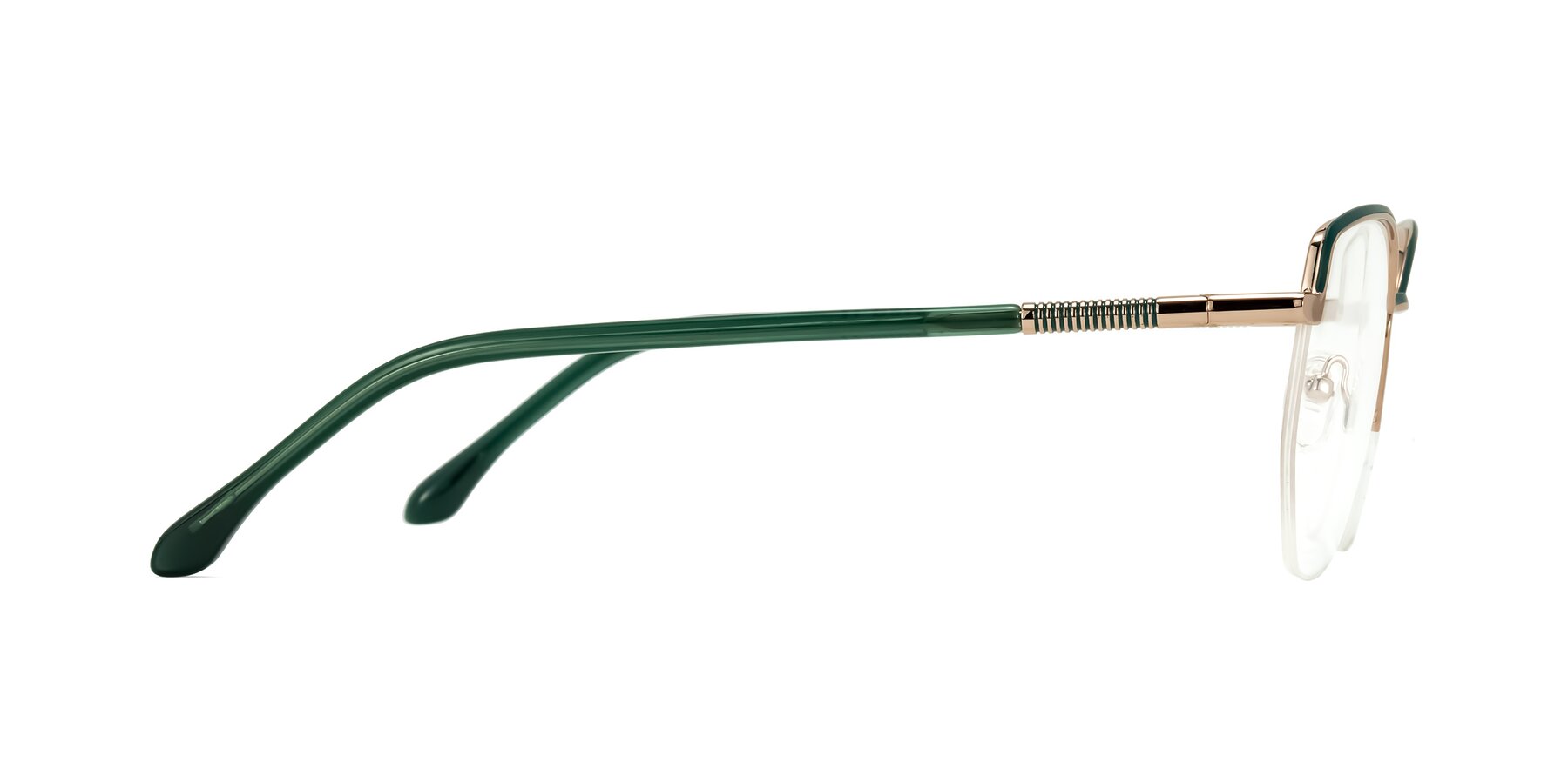 Side of Heenan in Green/Gold with Clear Eyeglass Lenses