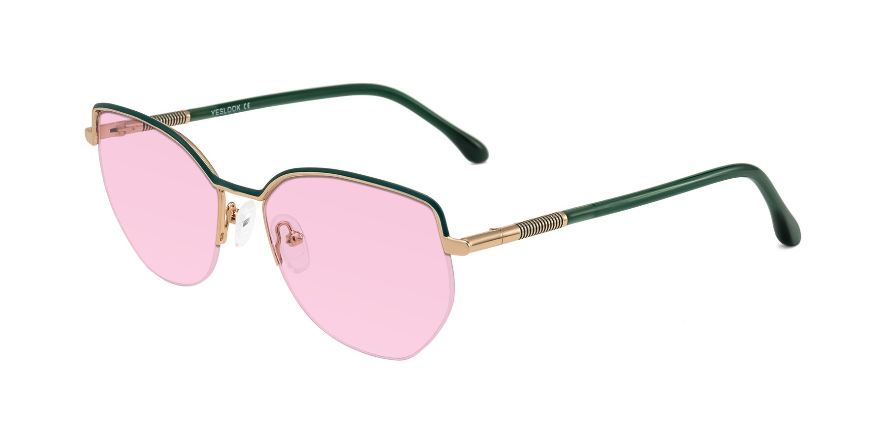 Angle of Heenan in Green/Gold with Light Pink Tinted Lenses