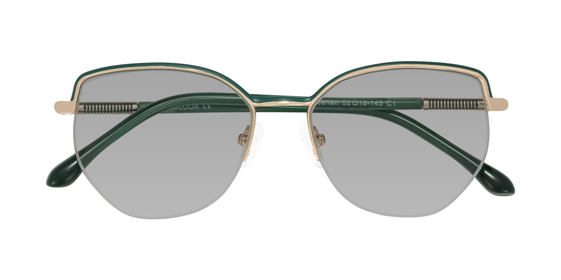 Folded Front of Heenan in Green/Gold with Light Gray Tinted Lenses