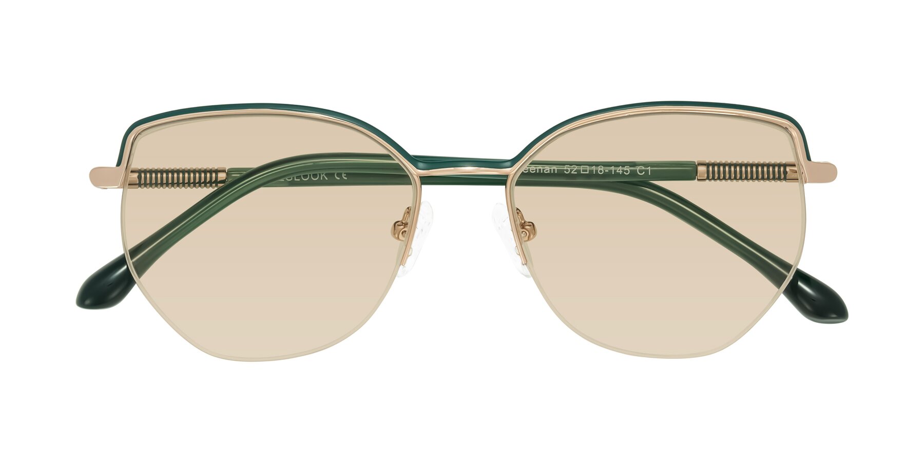 Folded Front of Heenan in Green/Gold with Light Brown Tinted Lenses