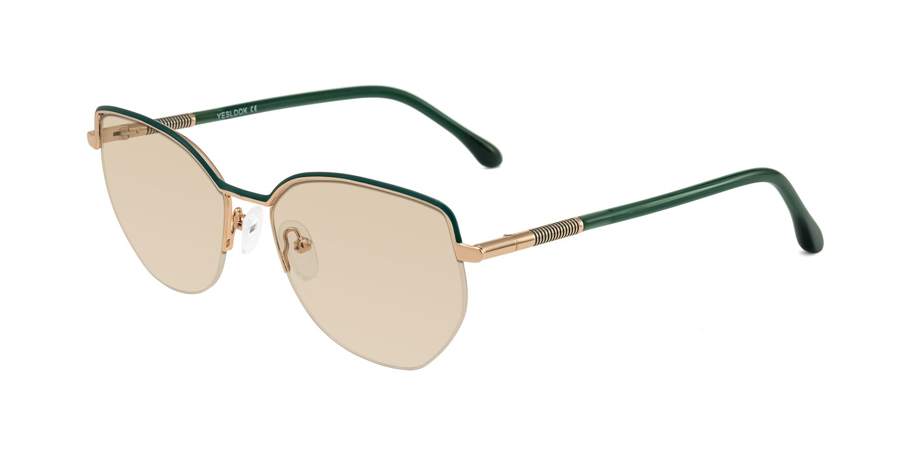 Angle of Heenan in Green/Gold with Light Brown Tinted Lenses