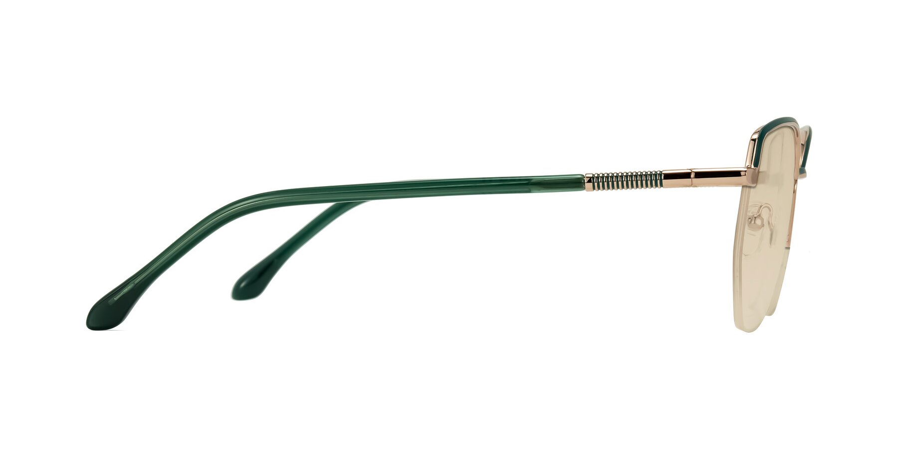 Side of Heenan in Green/Gold with Light Brown Tinted Lenses