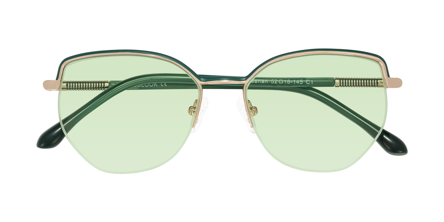 Folded Front of Heenan in Green/Gold with Light Green Tinted Lenses