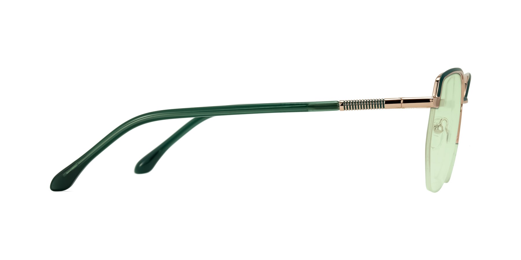 Side of Heenan in Green/Gold with Light Green Tinted Lenses