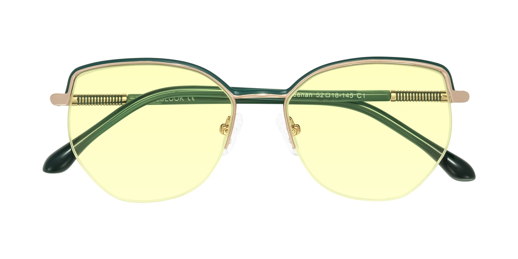 Folded Front of Heenan in Green/Gold with Light Yellow Tinted Lenses