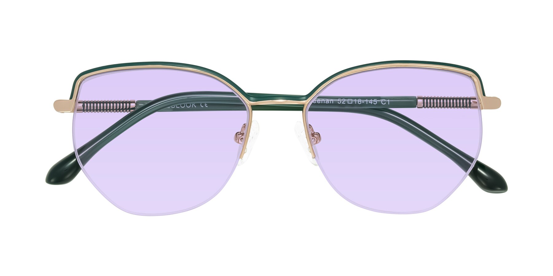Folded Front of Heenan in Green/Gold with Light Purple Tinted Lenses