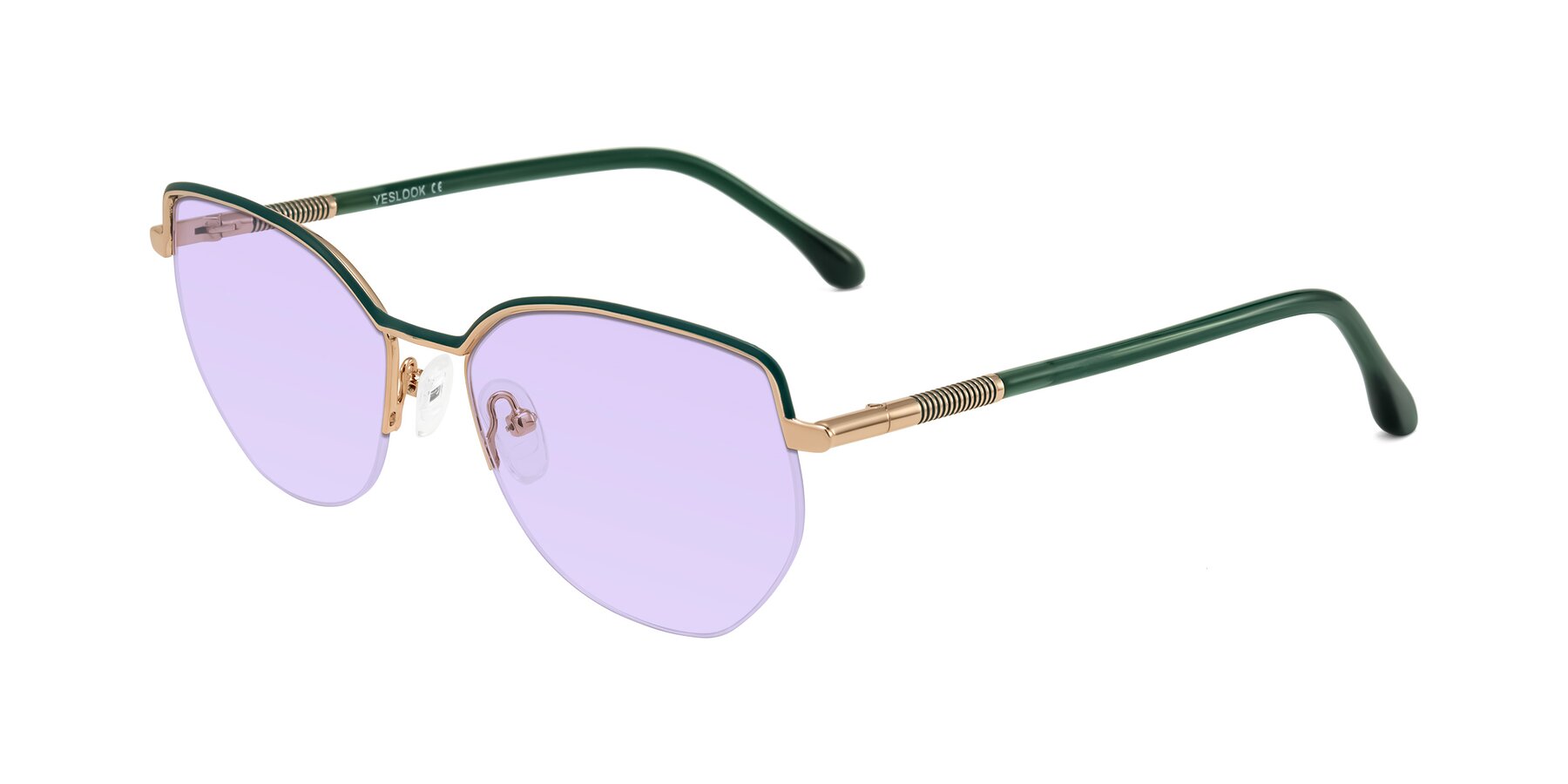 Angle of Heenan in Green/Gold with Light Purple Tinted Lenses
