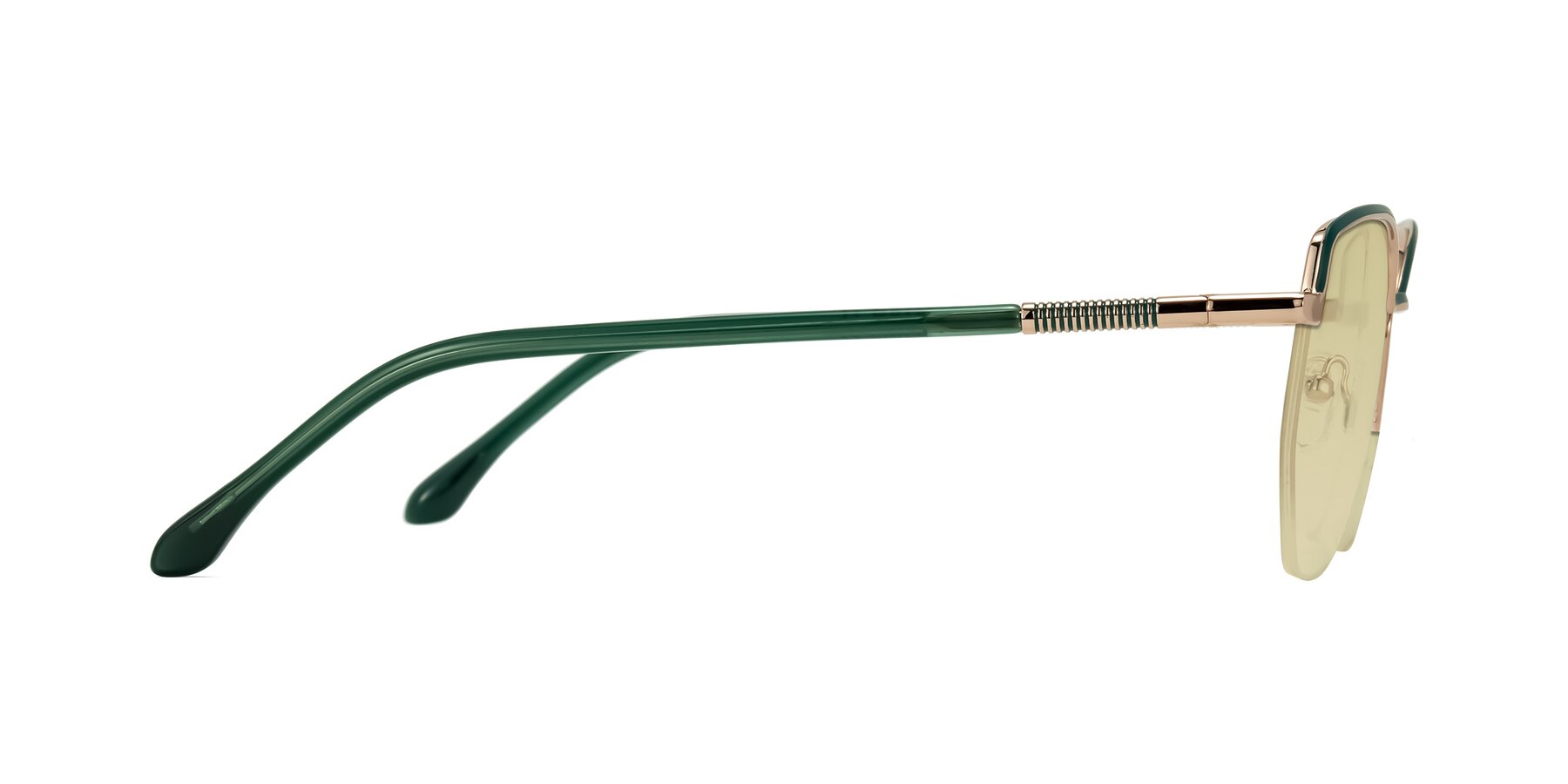 Side of Heenan in Green/Gold with Light Champagne Tinted Lenses