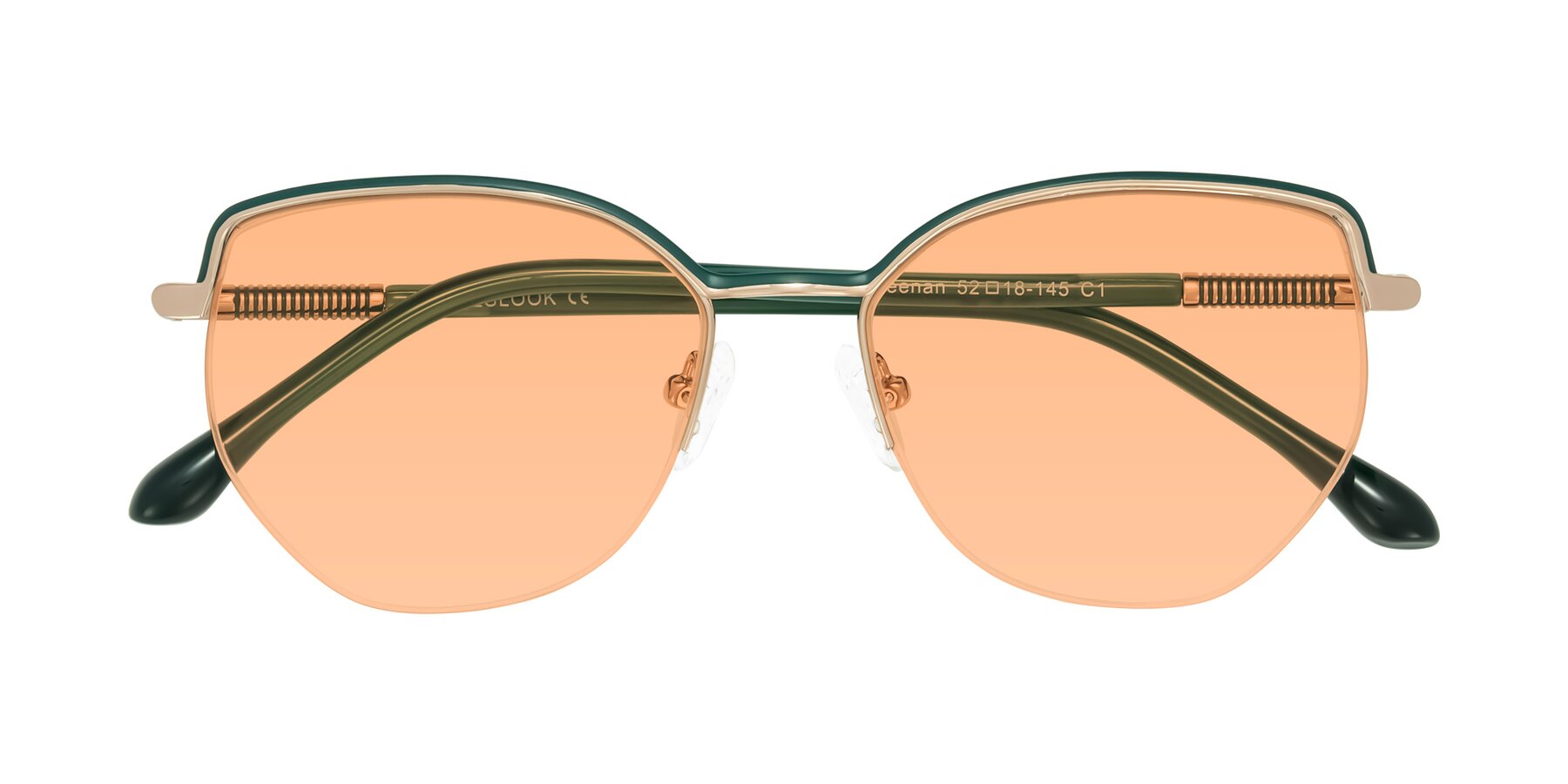 Folded Front of Heenan in Green/Gold with Light Orange Tinted Lenses