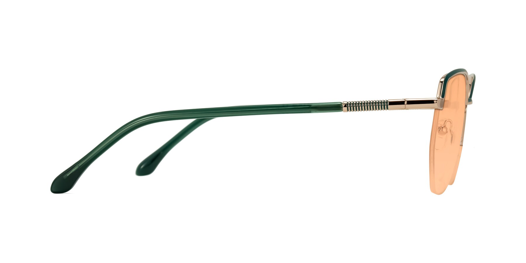 Side of Heenan in Green/Gold with Light Orange Tinted Lenses