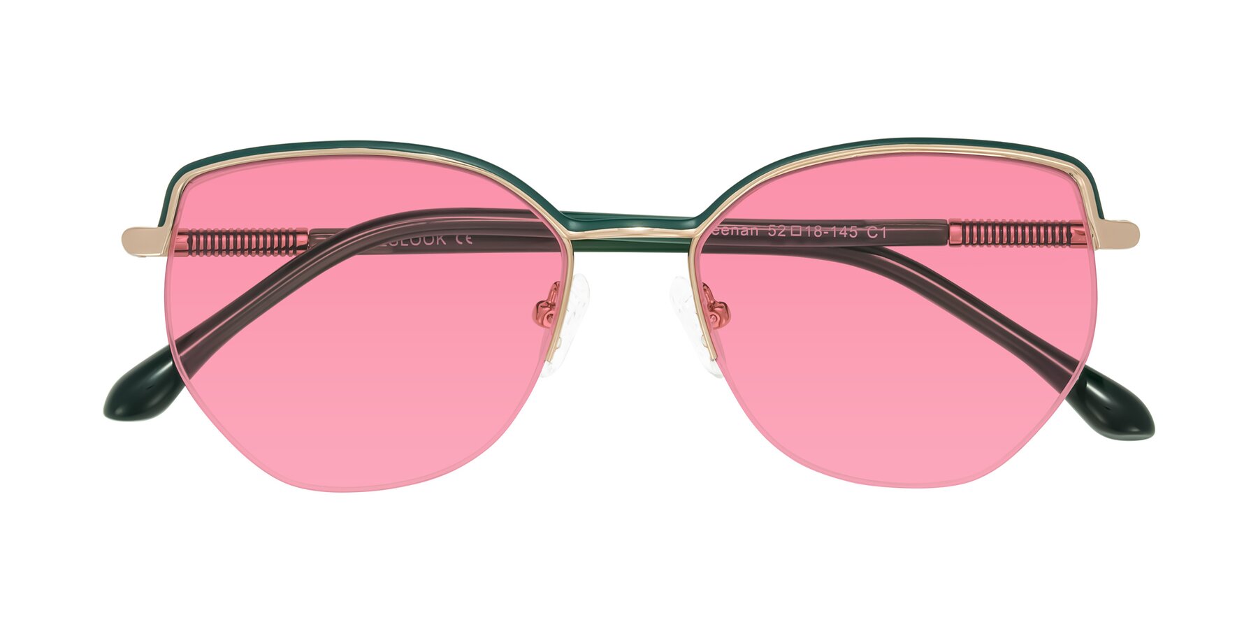 Folded Front of Heenan in Green/Gold with Pink Tinted Lenses