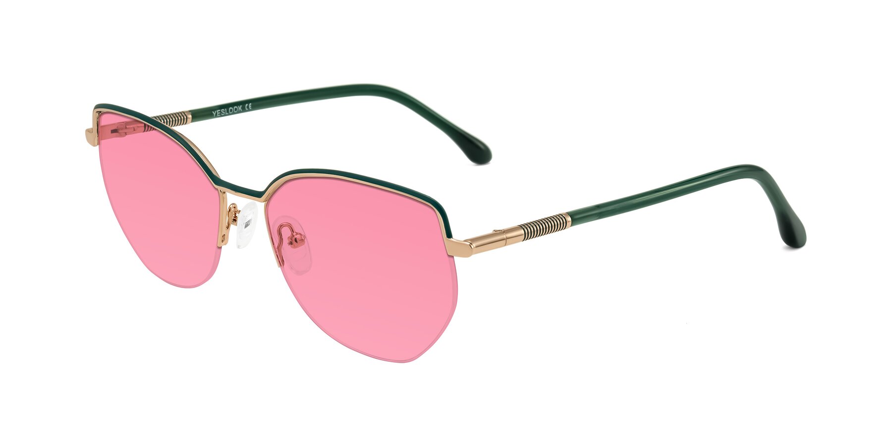 Angle of Heenan in Green/Gold with Pink Tinted Lenses