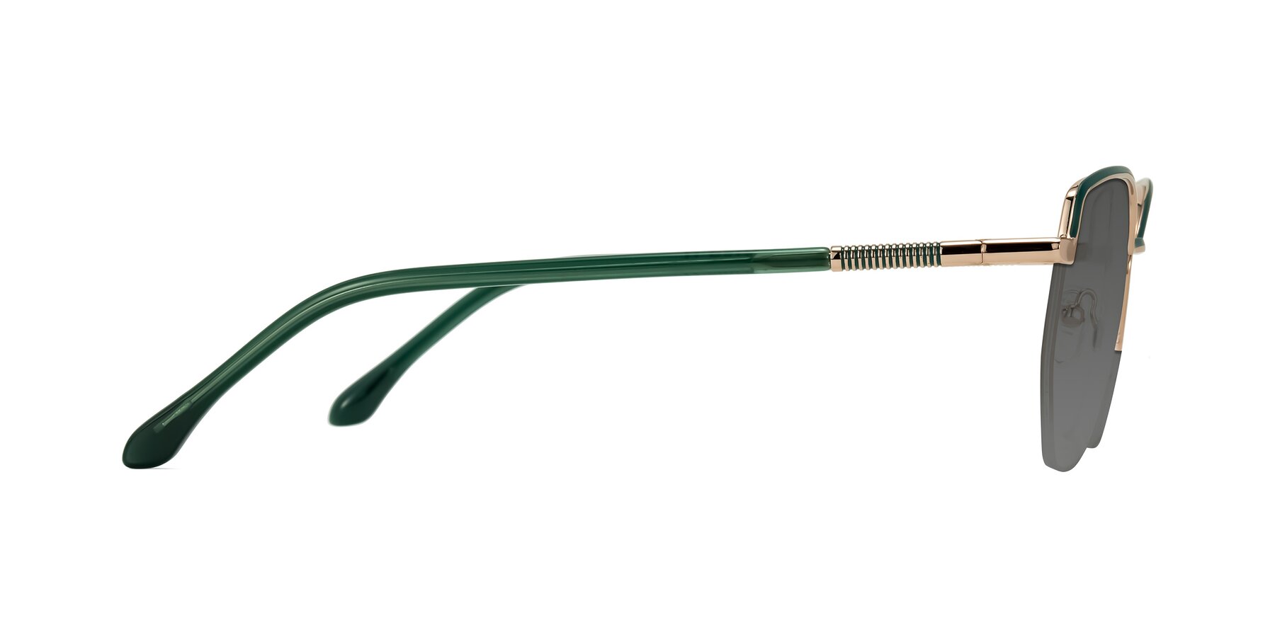 Side of Heenan in Green/Gold with Medium Gray Tinted Lenses