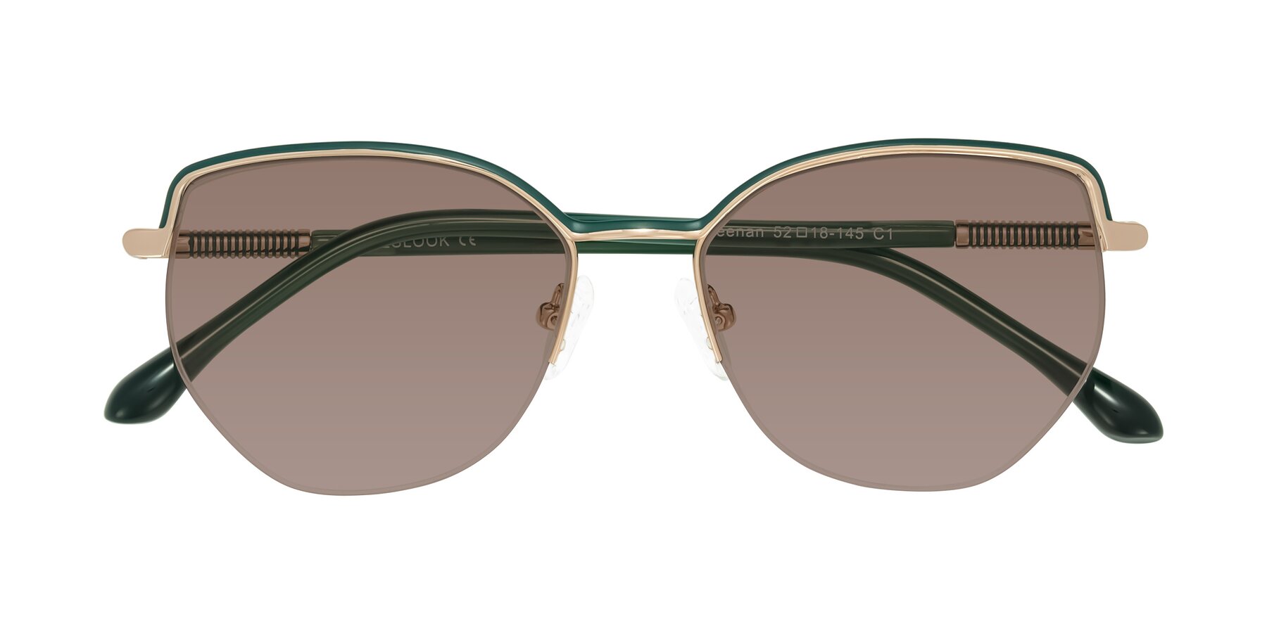 Folded Front of Heenan in Green/Gold with Medium Brown Tinted Lenses