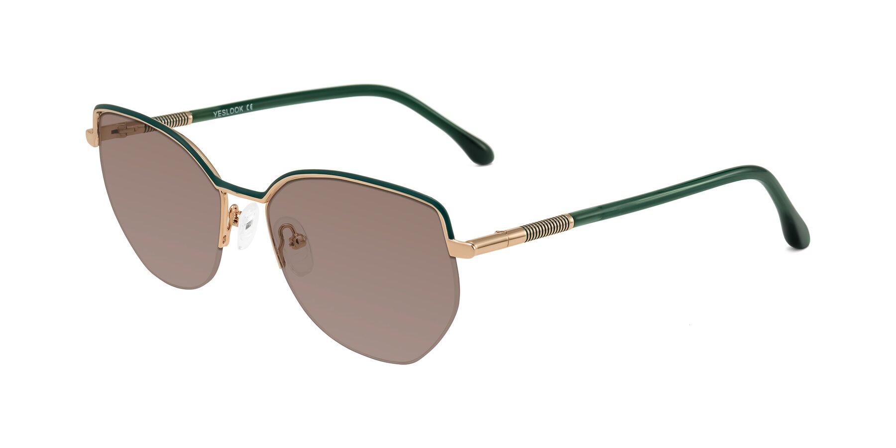 Angle of Heenan in Green/Gold with Medium Brown Tinted Lenses