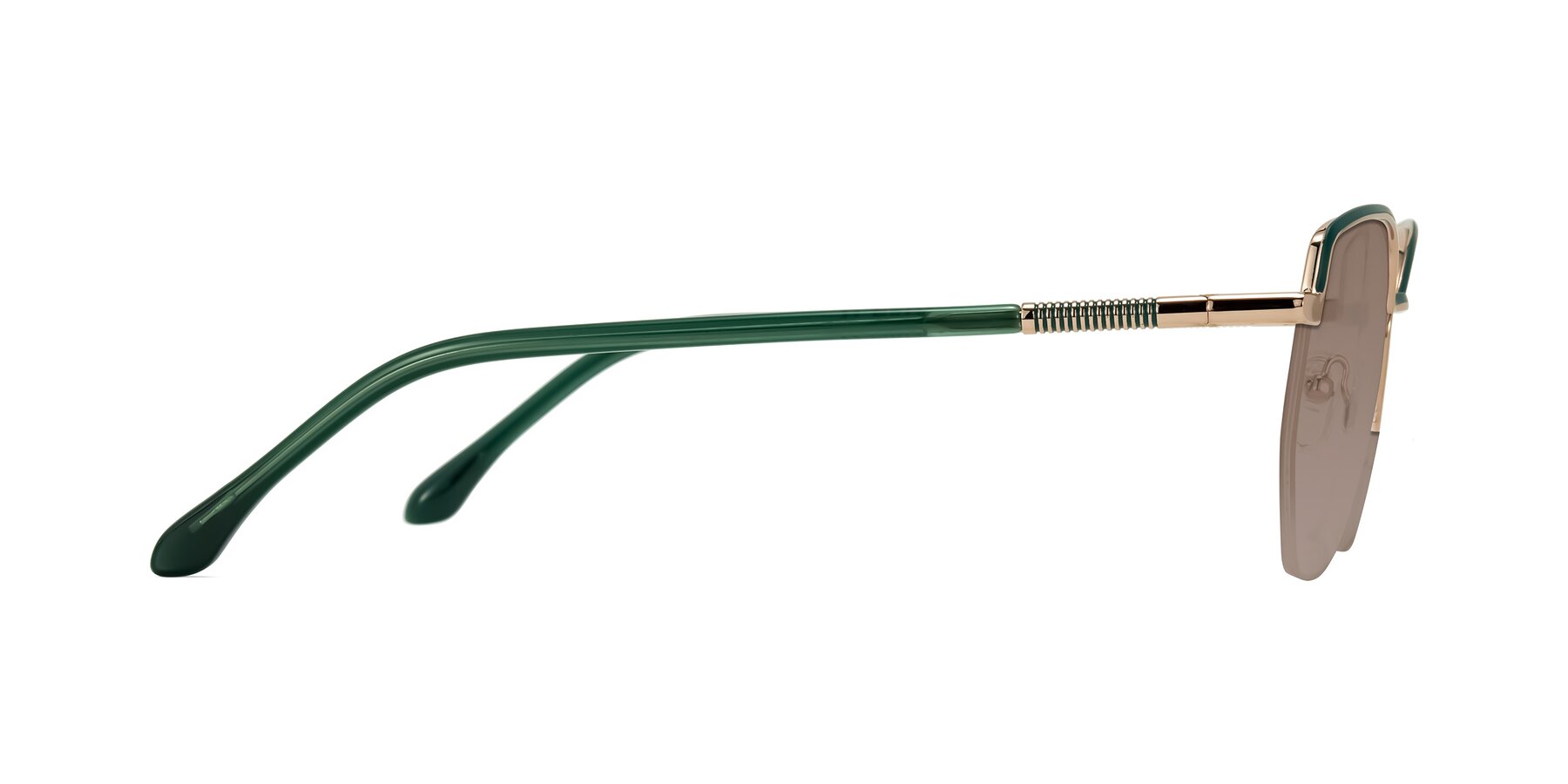 Side of Heenan in Green/Gold with Medium Brown Tinted Lenses