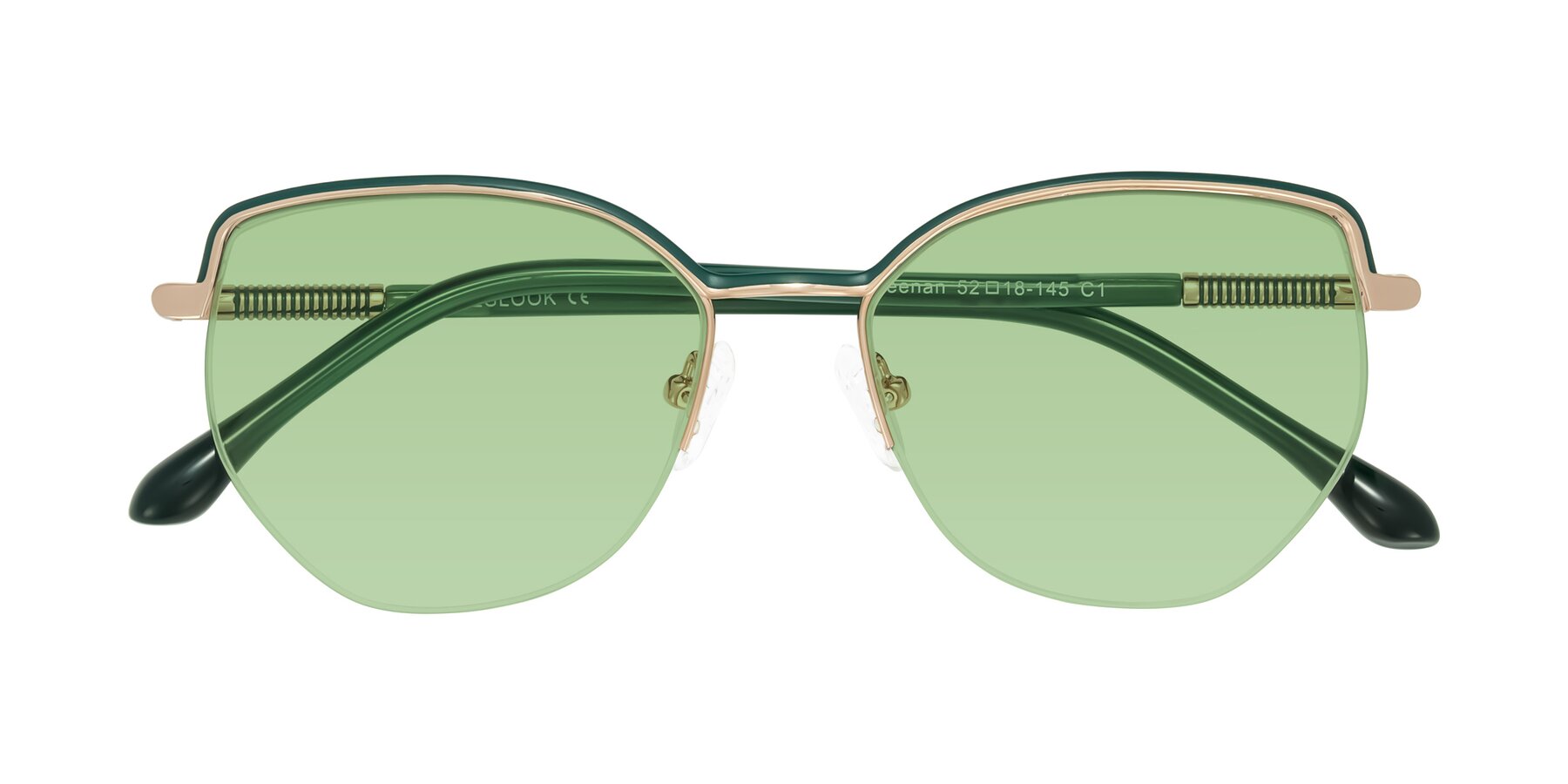Folded Front of Heenan in Green/Gold with Medium Green Tinted Lenses
