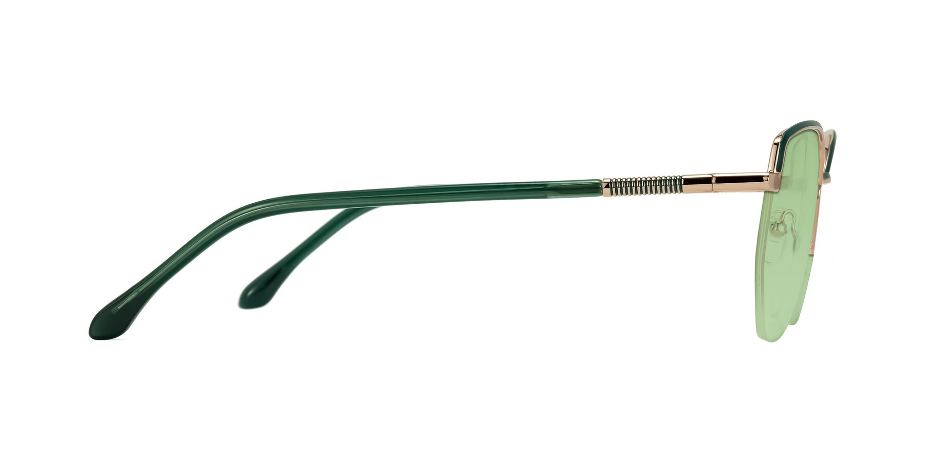 Side of Heenan in Green/Gold with Medium Green Tinted Lenses