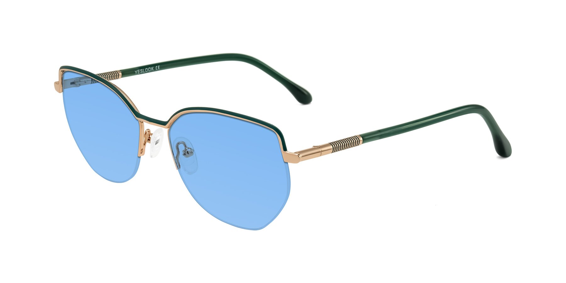 Angle of Heenan in Green/Gold with Medium Blue Tinted Lenses
