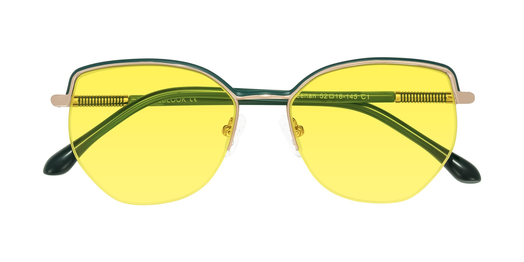 Folded Front of Heenan in Green/Gold with Medium Yellow Tinted Lenses