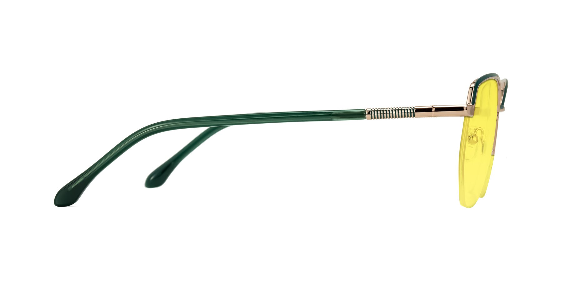 Side of Heenan in Green/Gold with Medium Yellow Tinted Lenses