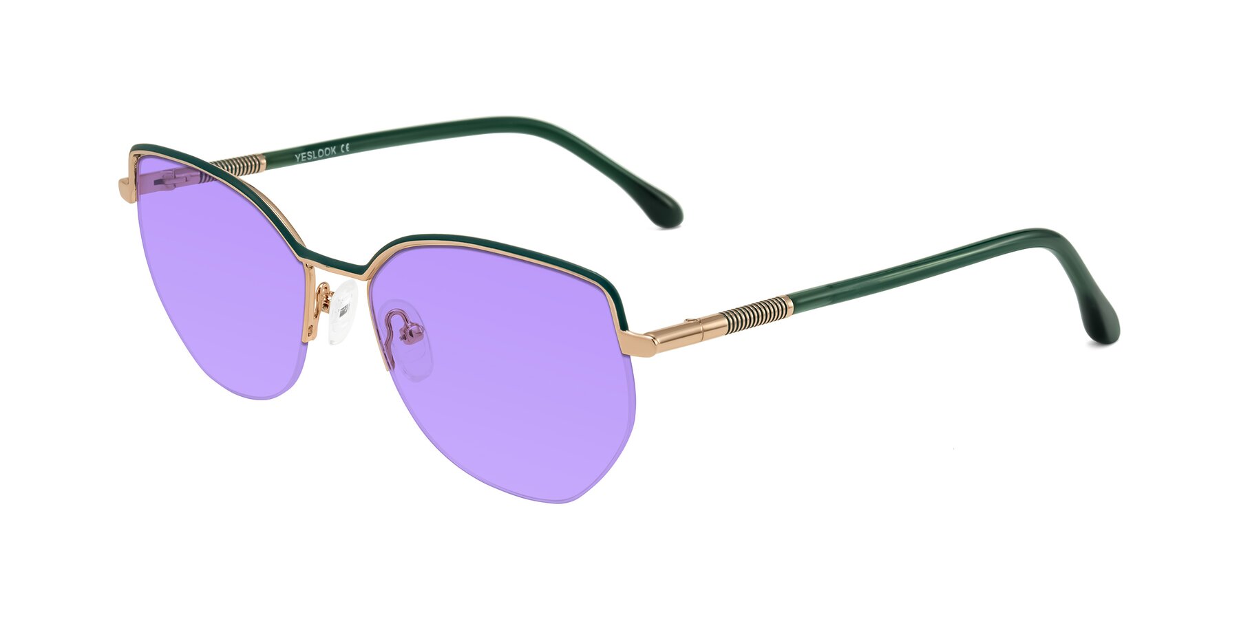 Angle of Heenan in Green/Gold with Medium Purple Tinted Lenses