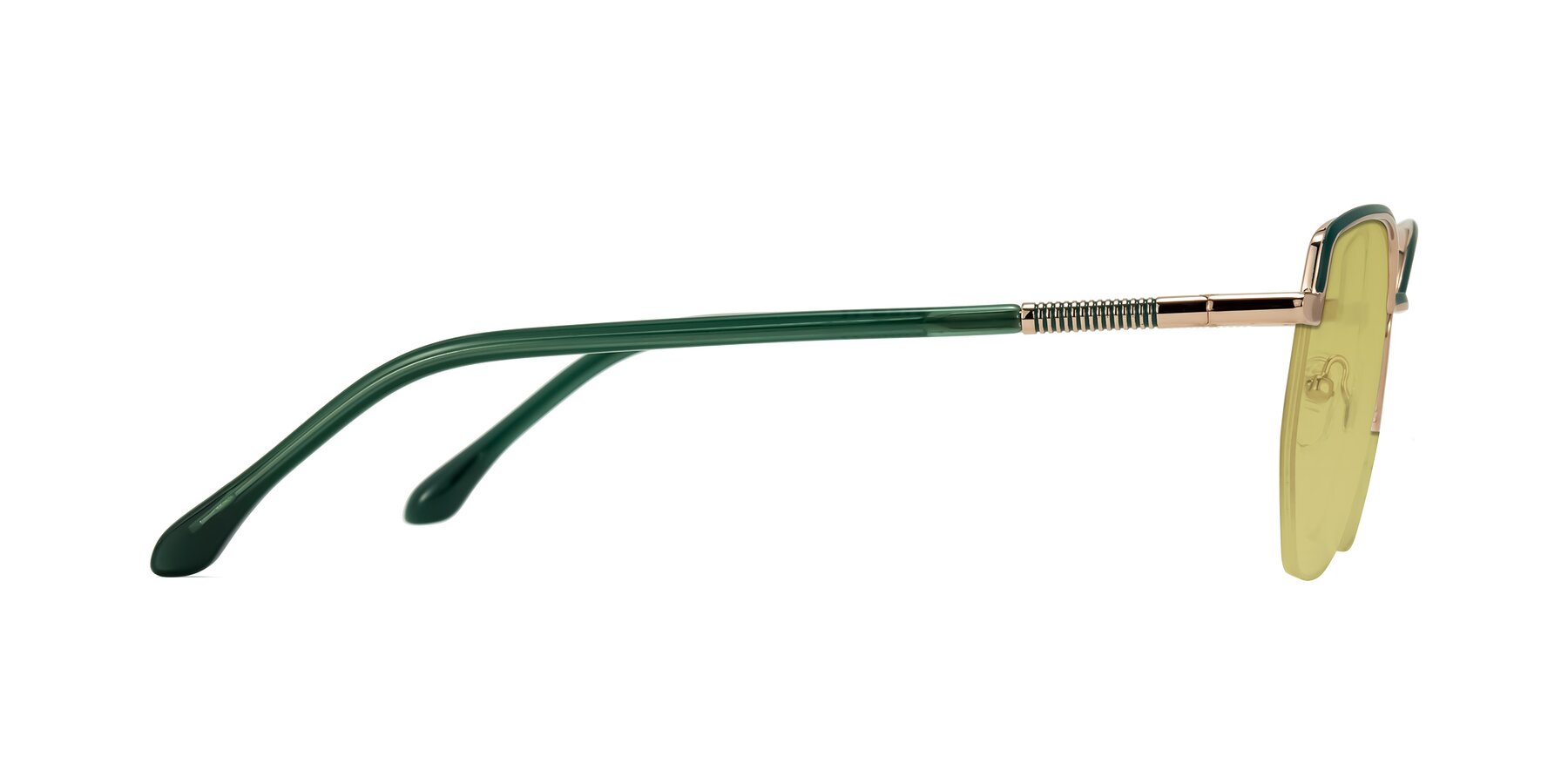 Side of Heenan in Green/Gold with Medium Champagne Tinted Lenses