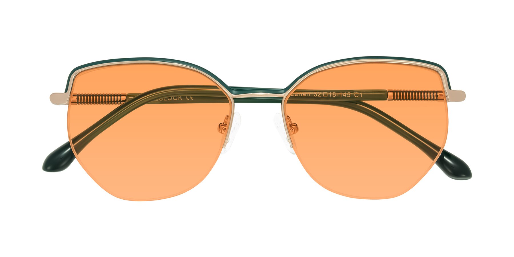 Folded Front of Heenan in Green/Gold with Medium Orange Tinted Lenses