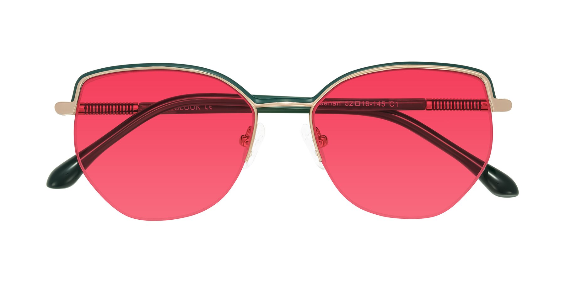 Folded Front of Heenan in Green/Gold with Red Tinted Lenses