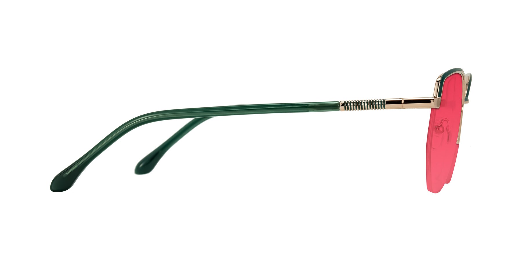 Side of Heenan in Green/Gold with Red Tinted Lenses