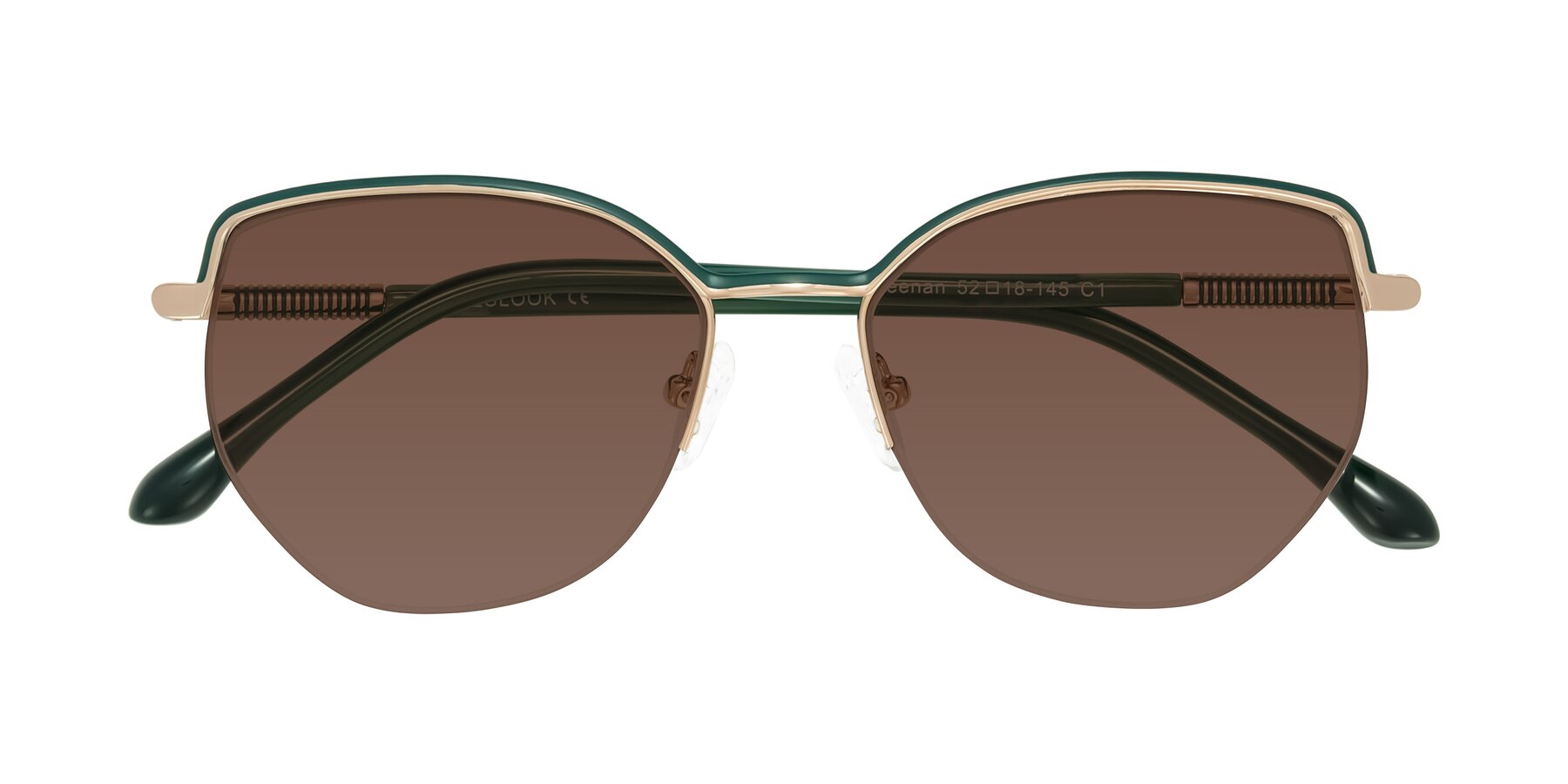 Folded Front of Heenan in Green/Gold with Brown Tinted Lenses