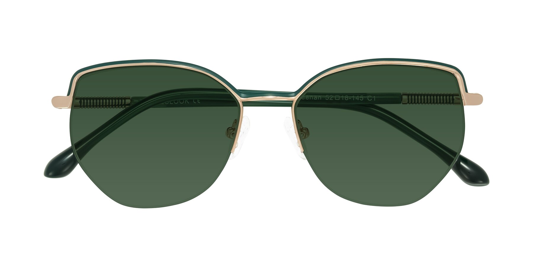 Folded Front of Heenan in Green/Gold with Green Tinted Lenses