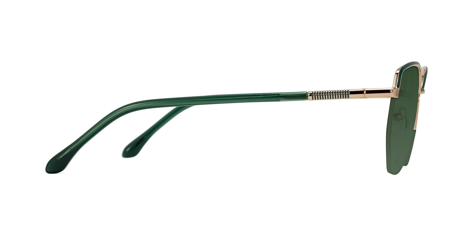 Side of Heenan in Green/Gold with Green Tinted Lenses