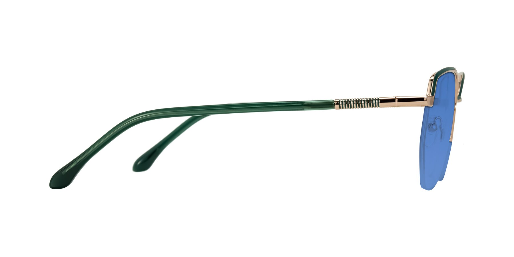 Side of Heenan in Green/Gold with Blue Tinted Lenses