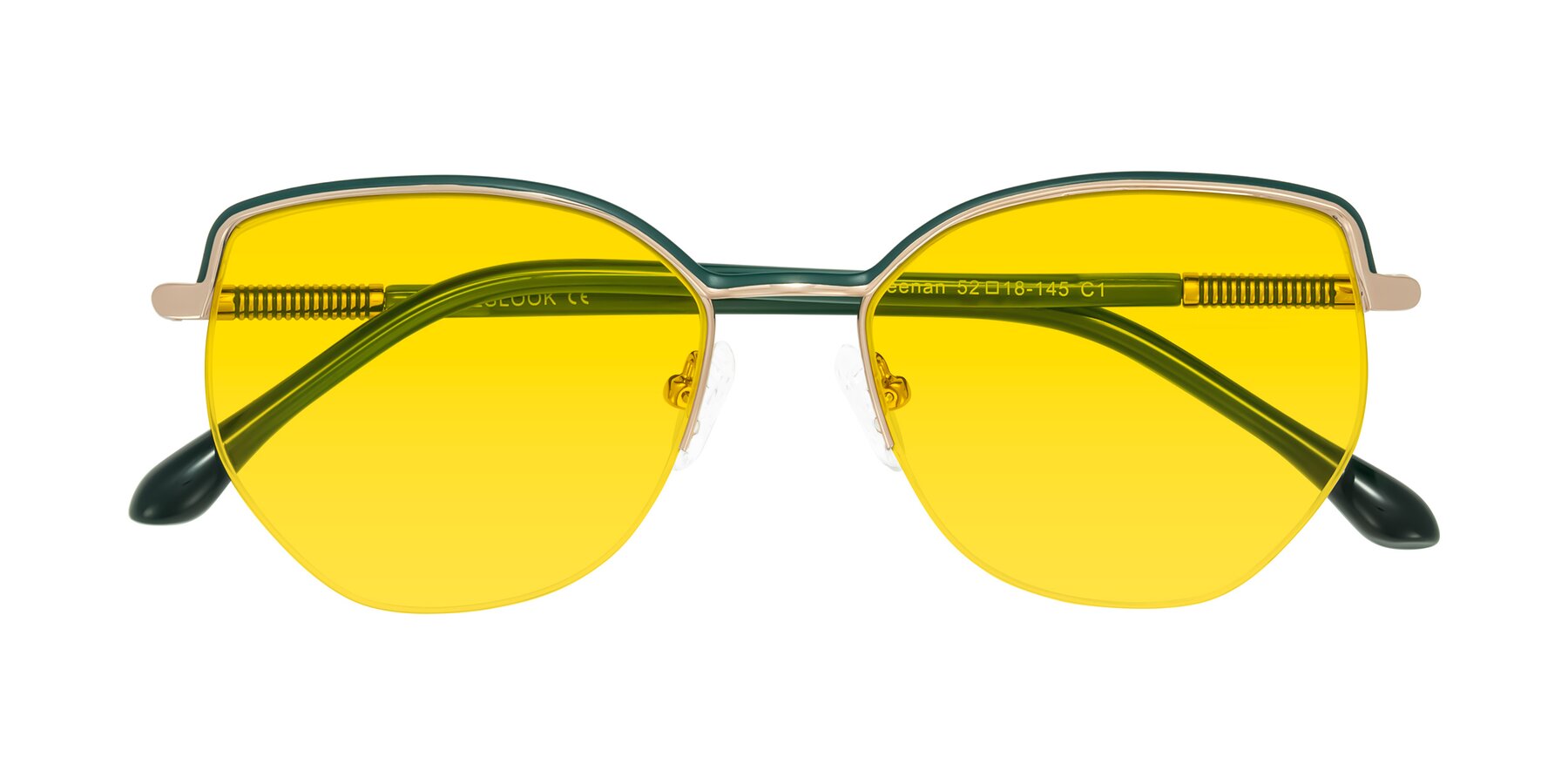 Folded Front of Heenan in Green/Gold with Yellow Tinted Lenses