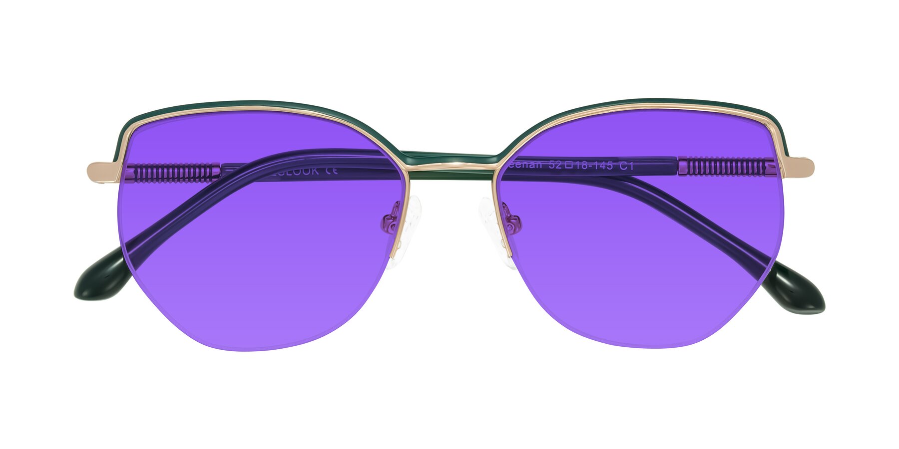 Folded Front of Heenan in Green/Gold with Purple Tinted Lenses