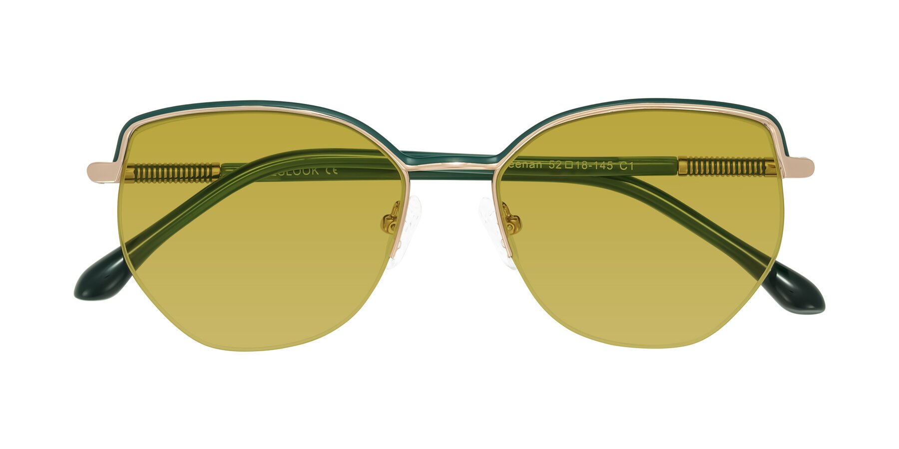 Folded Front of Heenan in Green/Gold with Champagne Tinted Lenses
