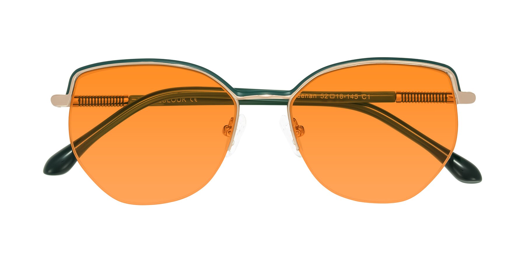 Folded Front of Heenan in Green/Gold with Orange Tinted Lenses