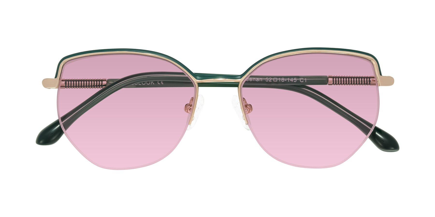 Folded Front of Heenan in Green/Gold with Light Wine Tinted Lenses